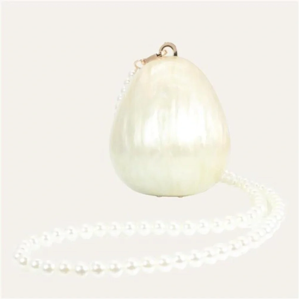 Pearl Acrylic Egg-Shaped Clutch – Marble Evening Purse with Chain - Picture 2 of 6